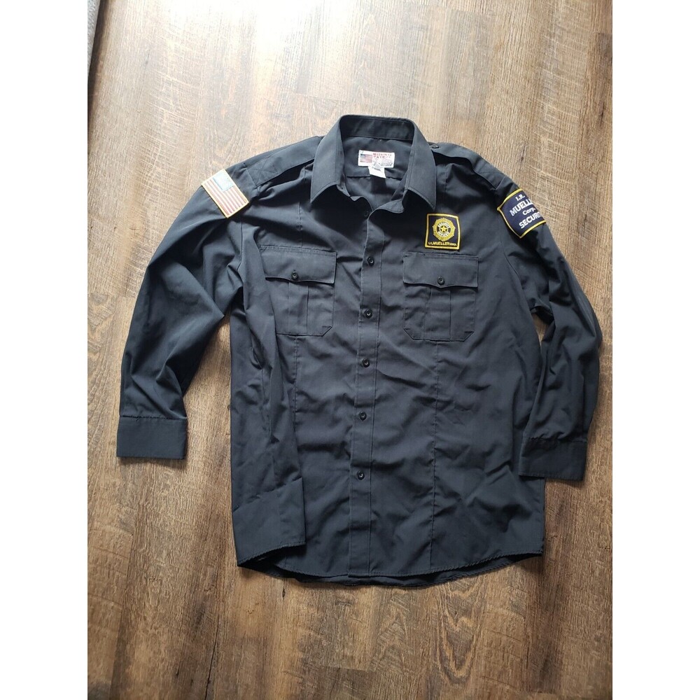 National Patrol Mens 17-17 1/2 32-33 Black Long Sleeve Security Officer Shirt